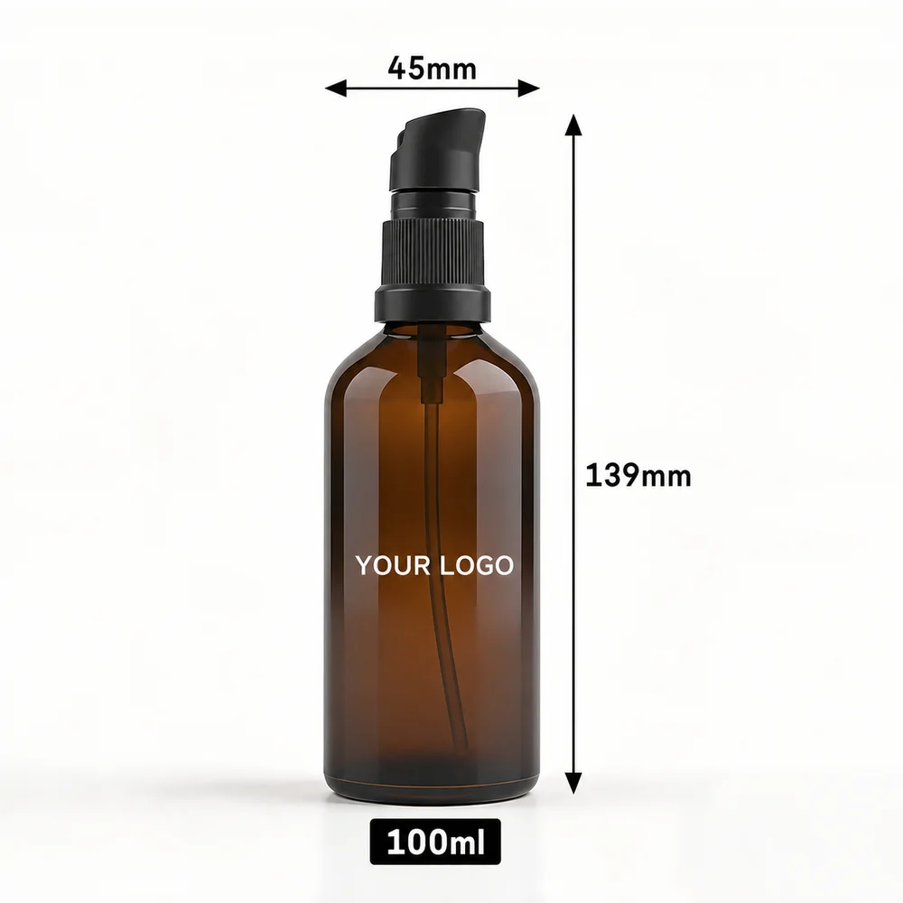Glass Amber Pump Bottle – GB-EG-004 view 4