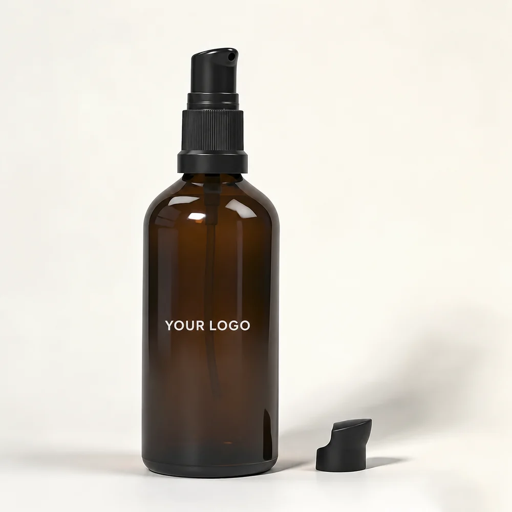 Glass Amber Pump Bottle – GB-EG-004 view 6