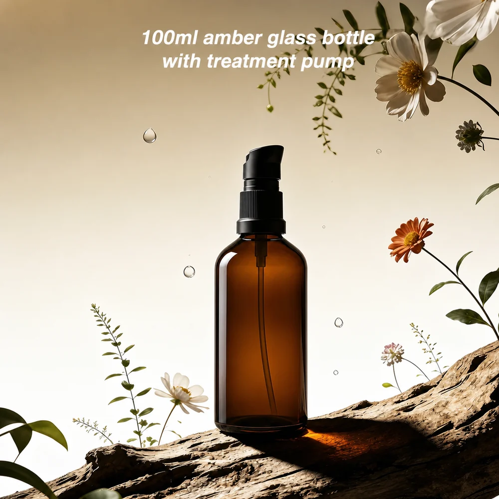 Glass Amber Pump Bottle – GB-SB-027 view 5